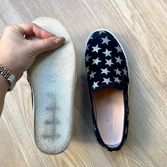 Kate Spade Liberty Black & Silver Metallic Star Suede Sneakers - Slip-On - Picture 6 of 9
